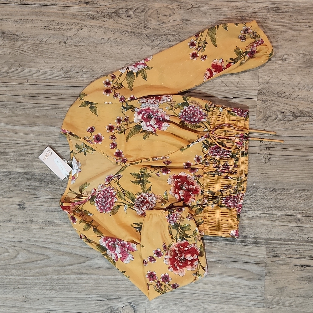 Floral yellow wrap crop top